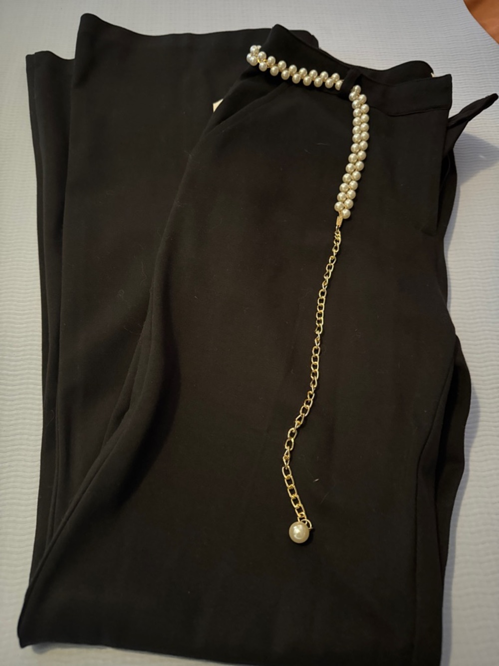 Nicole Miller Black Tailored Trousers with Pearl Chain Accent - Picture 6 of 8